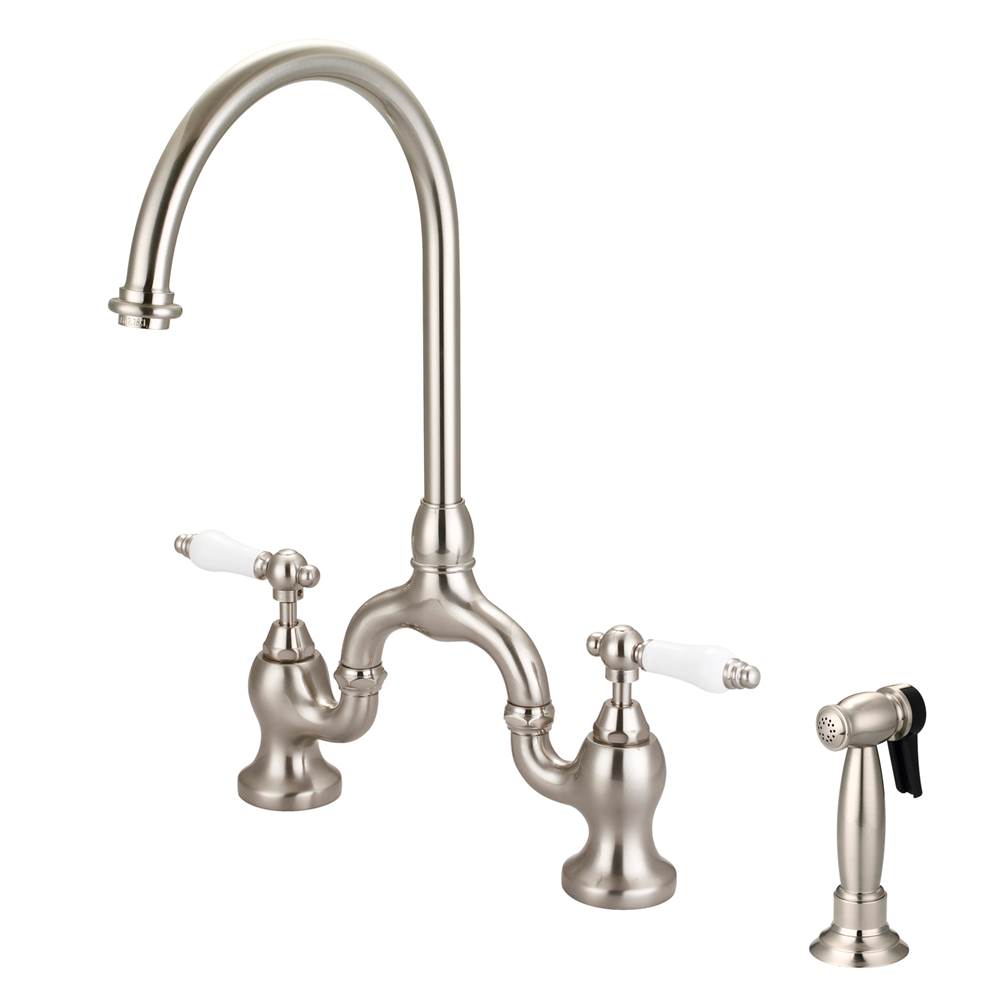 Barclay - Banner Kitchen Bridge Faucet w Sidespray & Porc lever Han, BN - Brushed Nickel