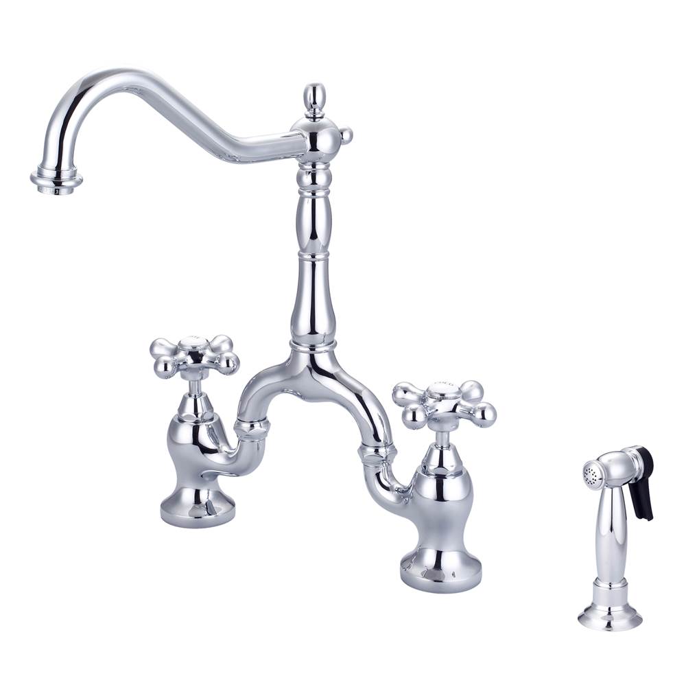 Barclay - Carlton Kitchen Bridge Faucet Sidespray & Metal Cross Hdl,CP - Polished Chrome