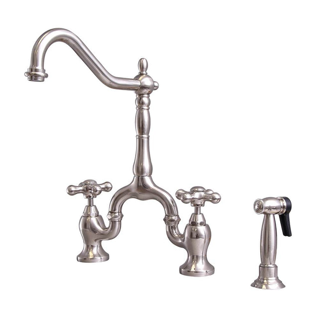 Barclay - Carlton Kitchen Bridge Faucet Sidespray & Metal Cross Hdl,BN - Brushed Nickel