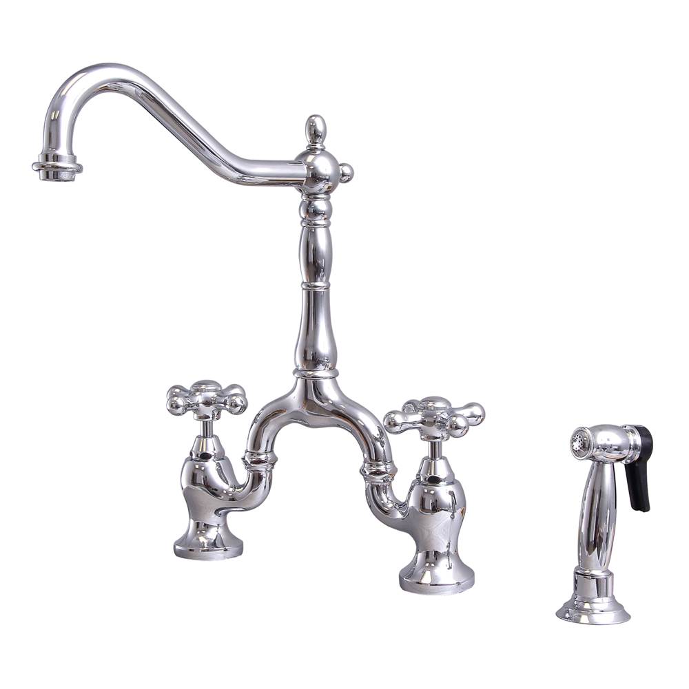 Barclay - Carlton Kitchen Bridge Faucet Sidespray & Metal Cross Hdl,CP - Polished Chrome