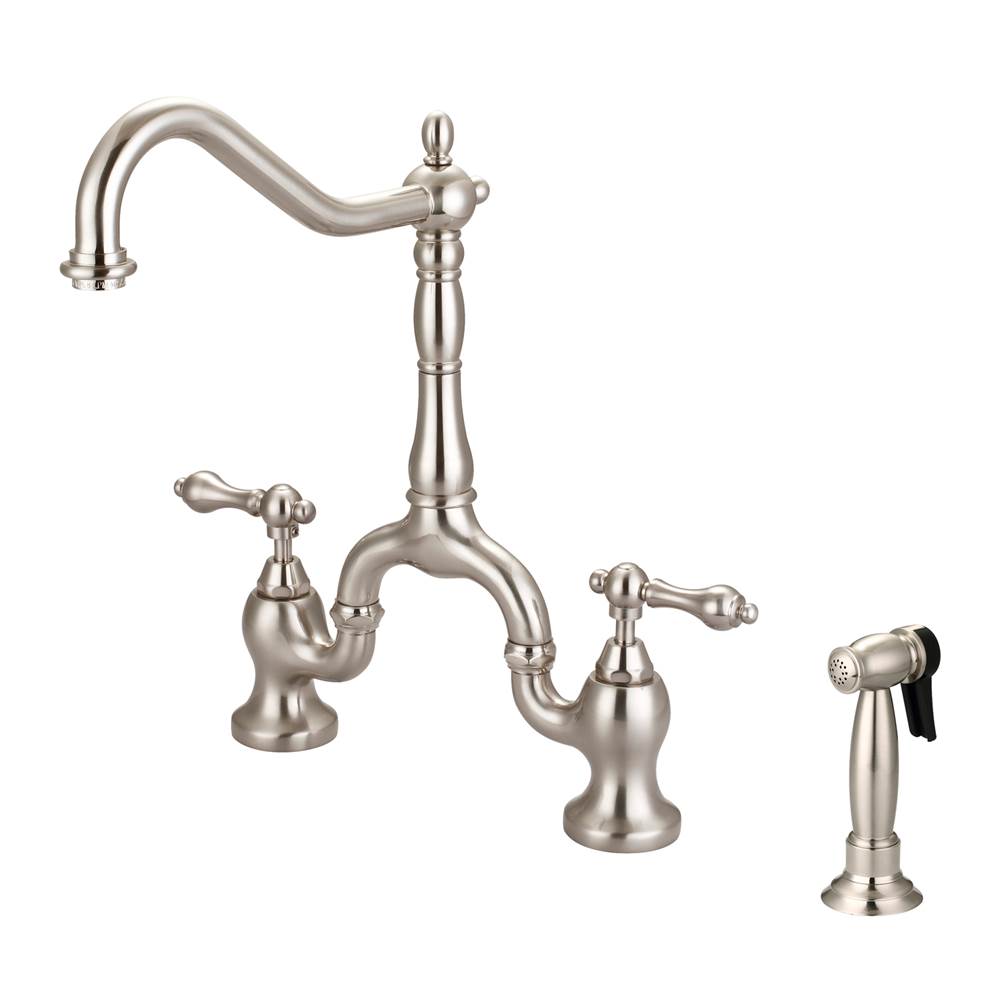 Barclay - Carlton Kitchen Bridge Faucet Sidespray & Metal Lever Hdl,BN - Brushed Nickel