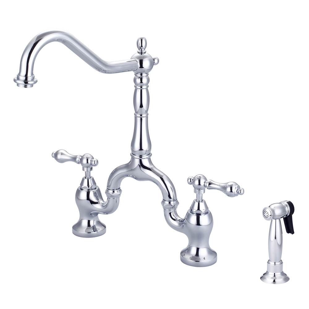 Barclay - Carlton Kitchen Bridge Faucet Sidespray & Metal Lever Hdl,CP - Polished Chrome