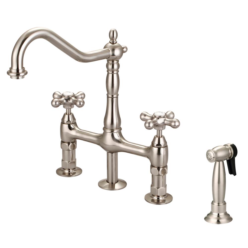 Barclay - Emral Kitchen Bridge Faucet Sidespray & Metal Cross Hdl,BN - Brushed Nickel