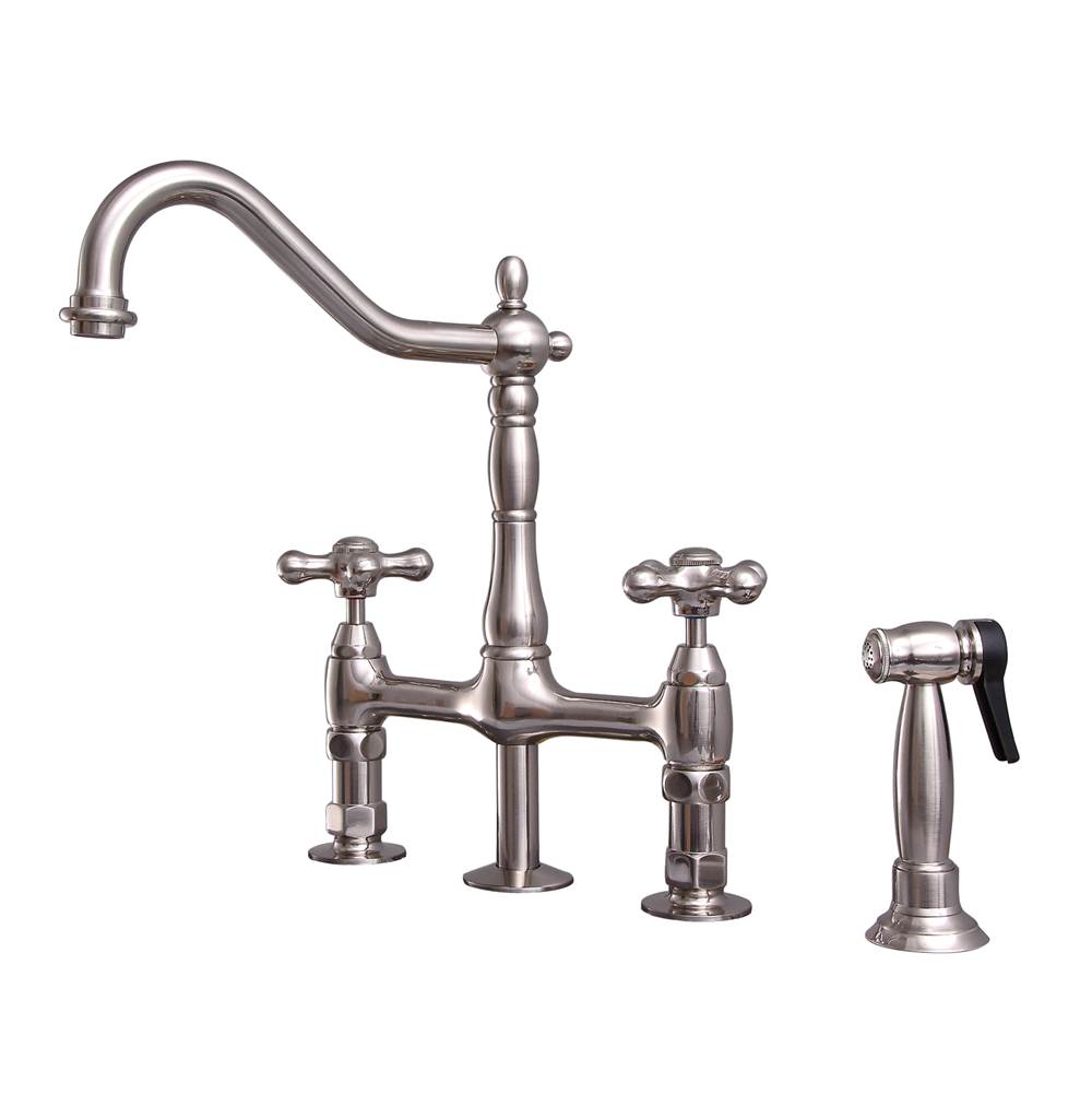 Barclay - Emral Kitchen Bridge Faucet Sidespray & Metal Cross Hdl,BN - Brushed Nickel