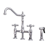 Barclay - Emral Kitchen Bridge Fucet w/ Sidespray & Metal Cross Han,CP - Polished Chrome