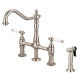 Barclay - Emral Kitchen Bridge Faucet Sidespray & Porce Lever Han,BN - Brushed Nickel