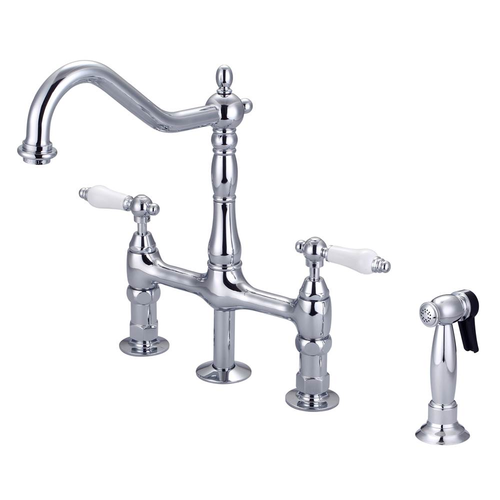 Barclay - Emral Kitchen Bridge Faucet Sidespray & Porce Lever Hdl,CP - Polished Chrome