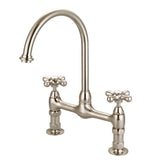 Barclay - Harding Kitchen Bridge Faucet Metal Cross Handles,BN - Brushed Nickel