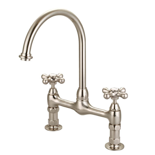 Barclay - Harding Kitchen Bridge Faucet Metal Cross Handles,BN - Brushed Nickel