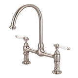 Barclay - Harding Kitchen Bridge Faucet Porcelain Lever Han,BN - Brushed Nickel