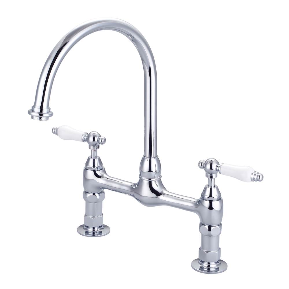 Barclay - Harding Kitchen Bridge Faucet Porcelain Lever Han,CP - Polished Chrome