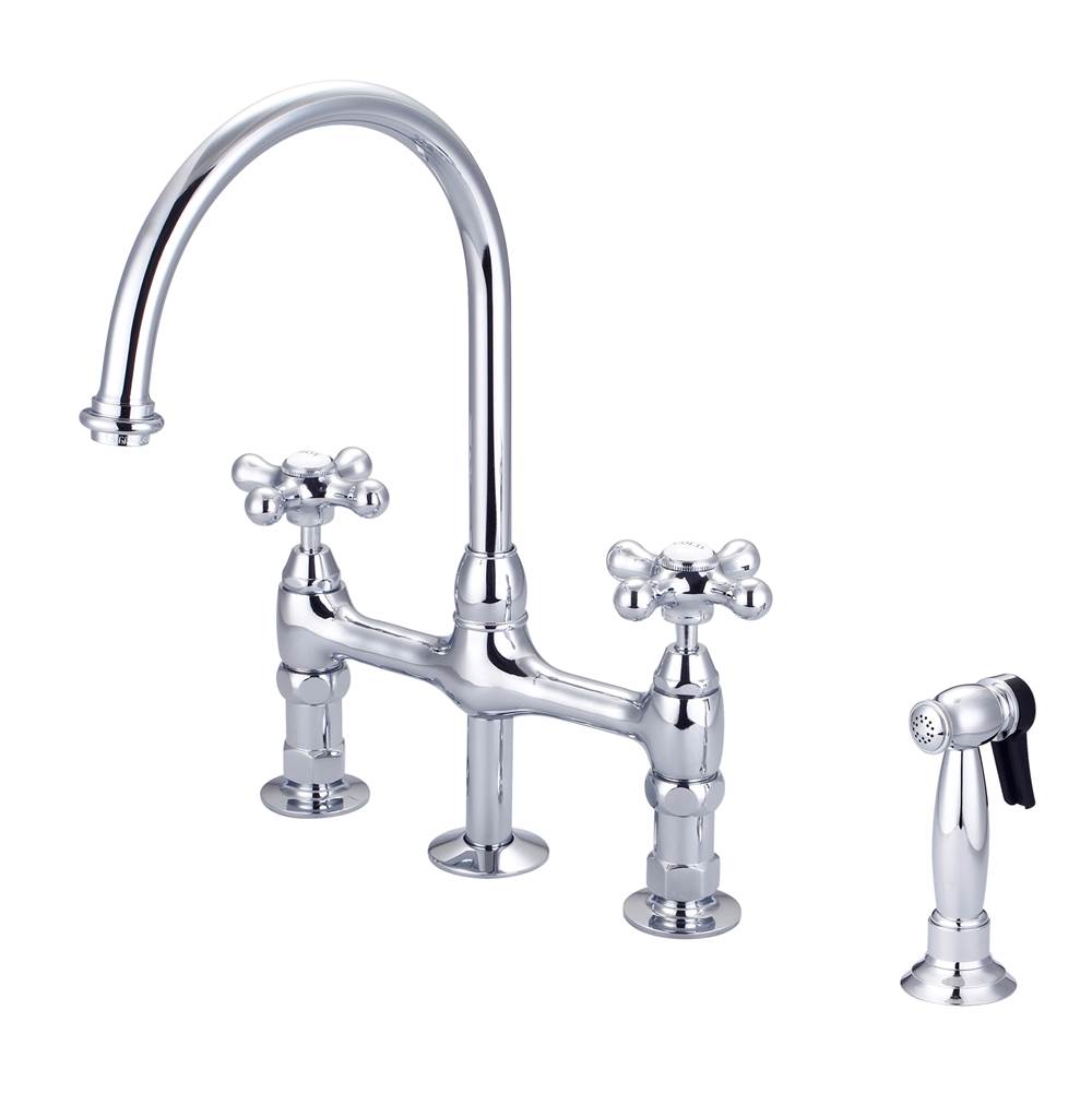 Barclay - Harding Kitchen Bridge Faucet Sidespray & Metal Cross Hdl,CP - Polished Chrome