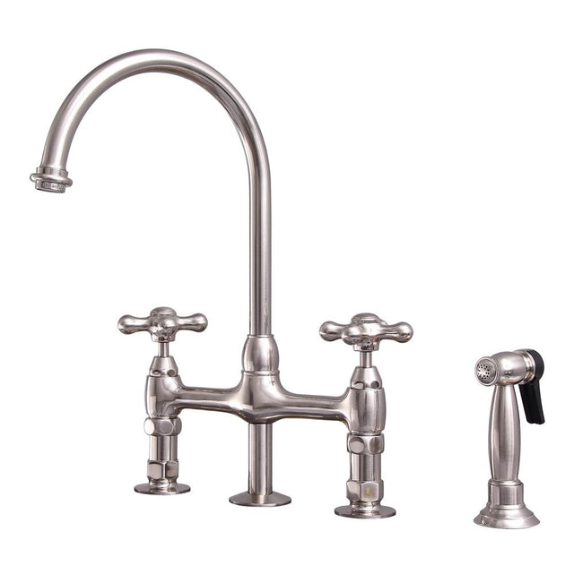 Barclay - Harding Kitchen Bridge Faucet Sidespray & Metal Cross Hdl,BN - Brushed Nickel