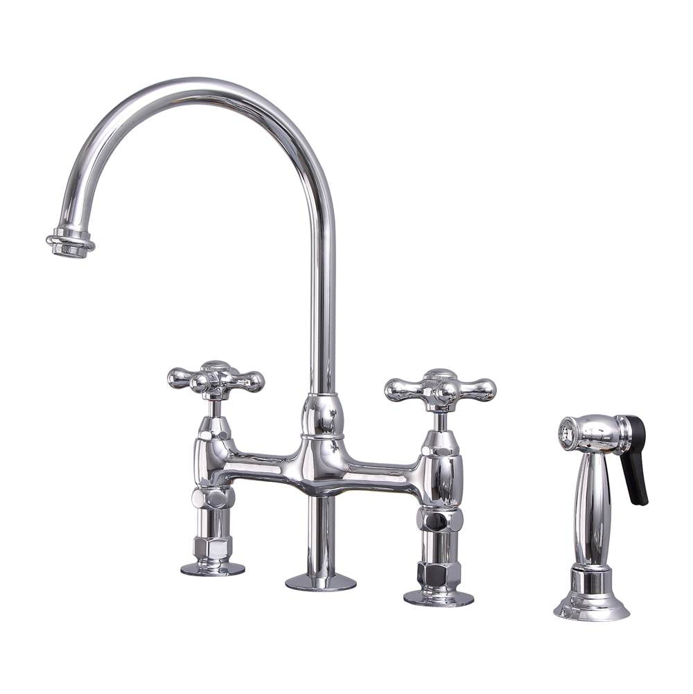 Barclay - Harding Kitchen Bridge Faucet Sidespray & Metal Cross Hdl,CP - Polished Chrome