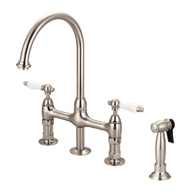 Barclay - Harding Kitchen Bridge Faucet Sidespray & Porc Lever Hdl,BN - Brushed Nickel