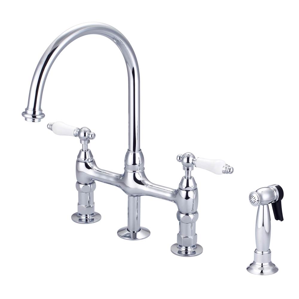Barclay - Harding Kitchen Bridge Faucet Sidespray & Porc Lever Hdl,CP - Polished Chrome