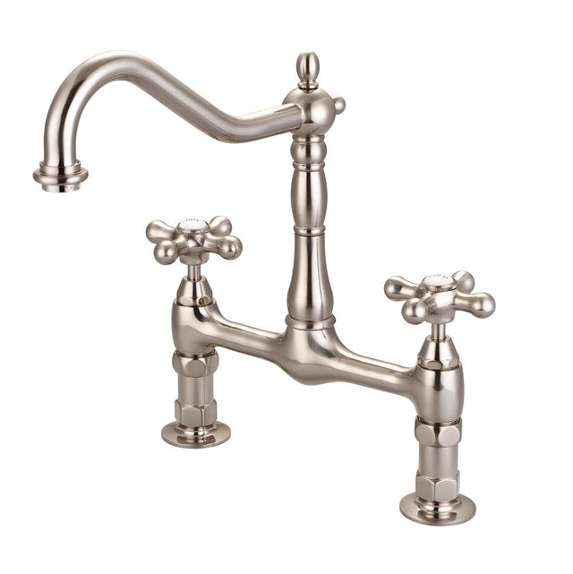 Barclay - Guthrie Kitchen Bridge Faucet Metal Cross Handles, BN - Brushed Nickel
