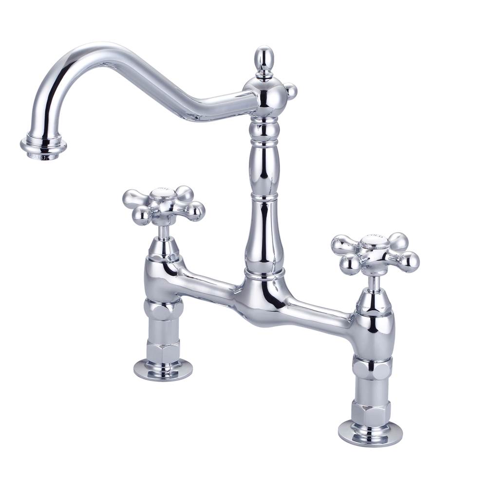 Barclay - Guthrie Kitchen Bridge Faucet Metal Cross Handles, CP - Polished Chrome