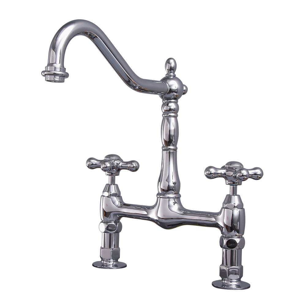 Barclay - Guthrie Kitchen Bridge Faucet Metal Cross Handles, CP - Polished Chrome