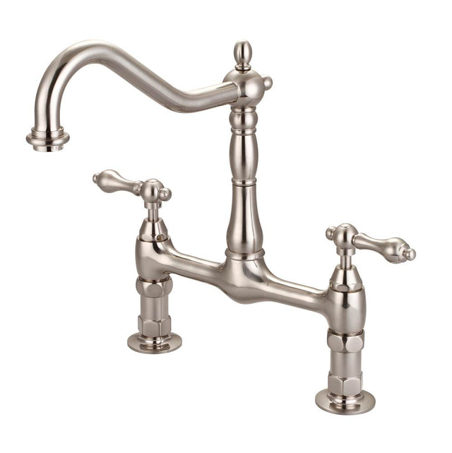 Barclay - Guthrie Kitchen Bridge Faucet Metal Lever Handles,BN - Brushed Nickel