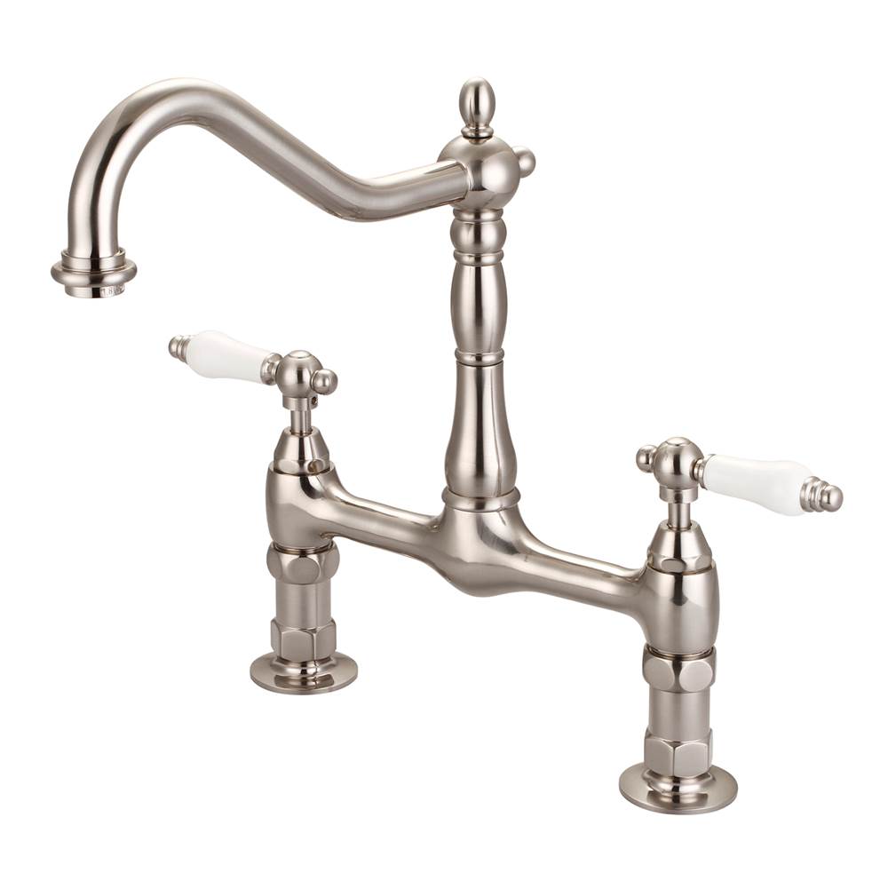 Barclay - Guthrie Kitchen Bridge Faucet Porcelain Lever Handle,BN - Brushed Nickel