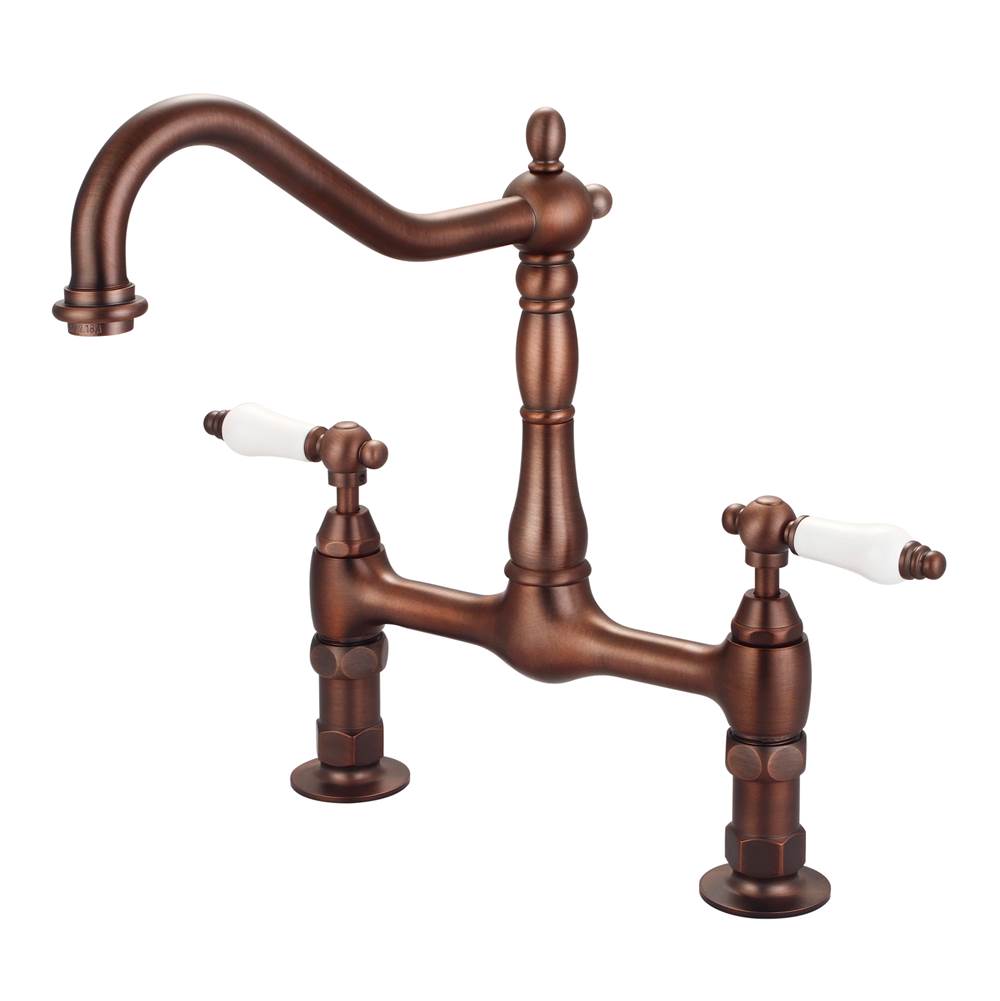 Barclay - Guthrie Kitchen Bridge Faucet Porcelain Lever Handles, ORB - Oil Rubbed Bronze