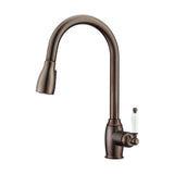 Barclay - Bistro Kitchen Faucet,Pull-Out Spray, Porcelain Handles, ORB - Oil Rubbed Bronze