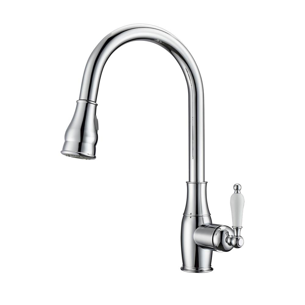 Barclay - Caryl Kitchen Faucet,Pull-Out Spray, Porcelain Handles, CP - Polished Chrome
