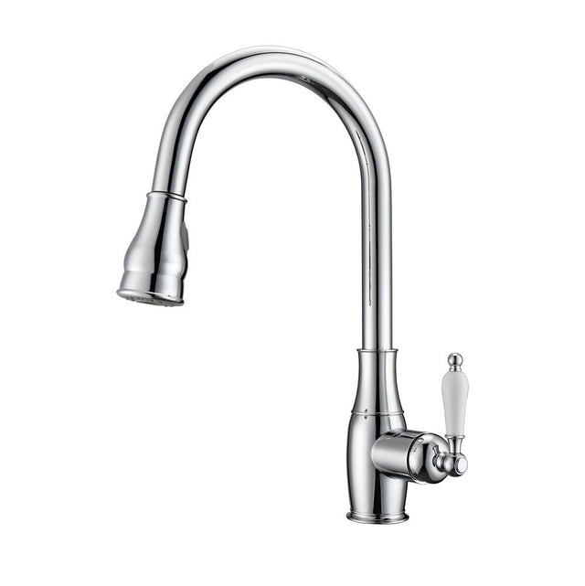 Barclay - Caryl Kitchen Faucet,Pull-Out Spray, Porcelain Handles, CP - Polished Chrome