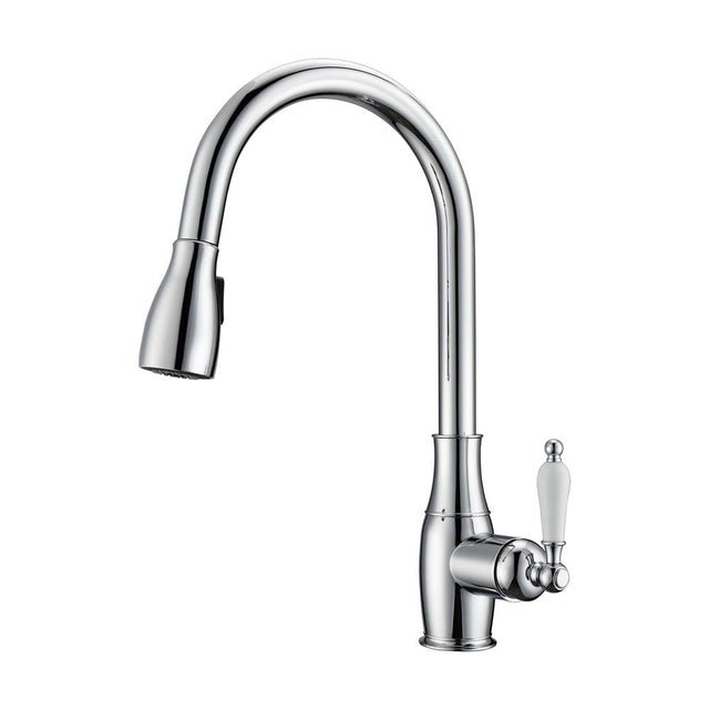 Barclay - Cullen Kitchen Faucet,Pull-Out Spray, Porcelain Handles, CP - Polished Chrome
