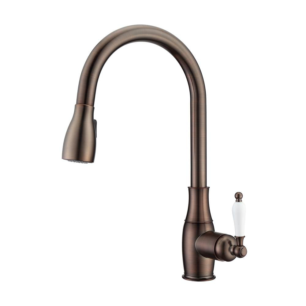 Barclay - Cullen Kitchen Faucet,Pull-Out Spray, Porcelain Handles, ORB - Oil Rubbed Bronze