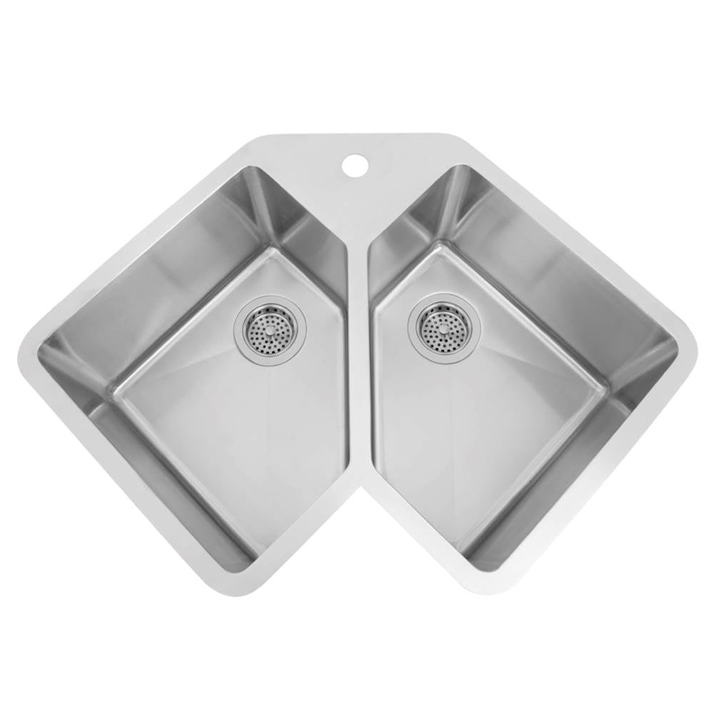 Barclay - Montague 33'' SS Double Bowl Corner Undermount Sink - Stainless Steel