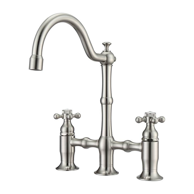 Barclay - Dorsett Bridge Bathroom Faucet no hoses,Cross Handles, BN - Brushed Nickel
