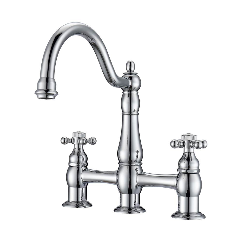 Barclay - Cobar Bridge Bathroom Faucet no hoses,Cross Handles, CP - Polished Chrome