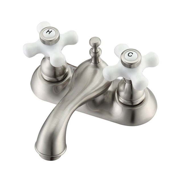 Barclay - Donata 4''cc Lav Faucet, No hoses, Por Cross Handles, BN - Brushed Nickel