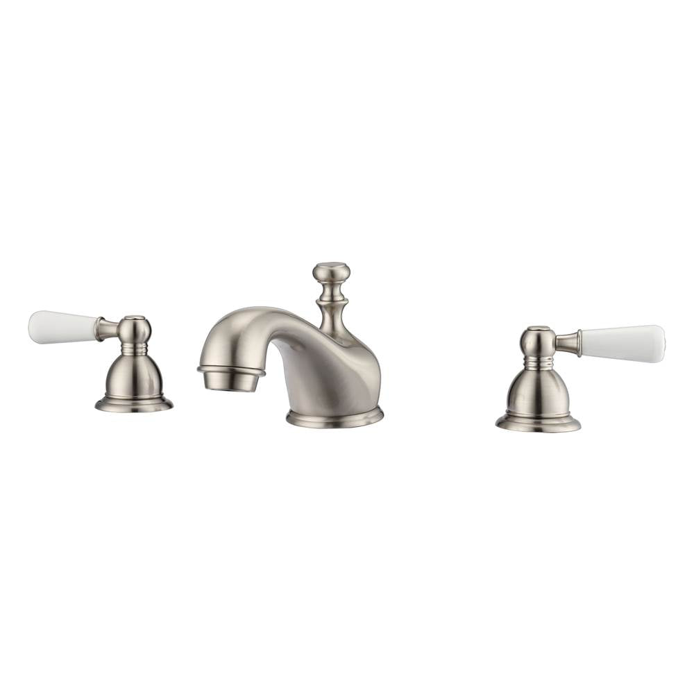 Barclay - Marsala 8''cc Lav Faucet, with Hoses,Porcelain Lever Hdls,BN - Brushed Nickel