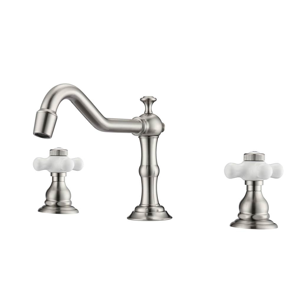 Barclay - Roma 8''cc Lav Faucet, with Hoses,Porcelain Cross Hdls, BN - Brushed Nickel
