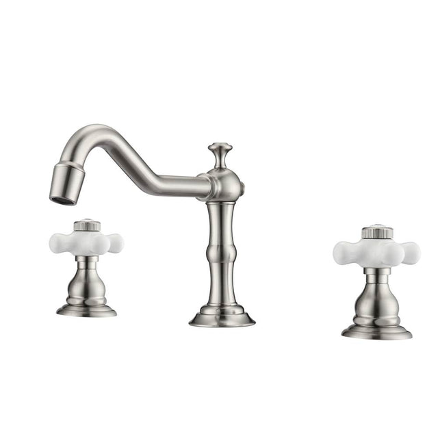 Barclay - Roma 8''cc Lav Faucet, with Hoses,Porcelain Cross Hdls, BN - Brushed Nickel