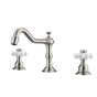 Barclay - Roma 8''cc Lav Faucet, with Hoses,Porcelain Cross Hdls, BN - Brushed Nickel