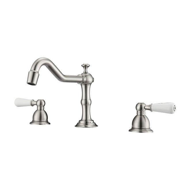 Barclay - Roma 8''cc Lav Faucet, with Hoses,Porcelain Lever Hdls, BN - Brushed Nickel