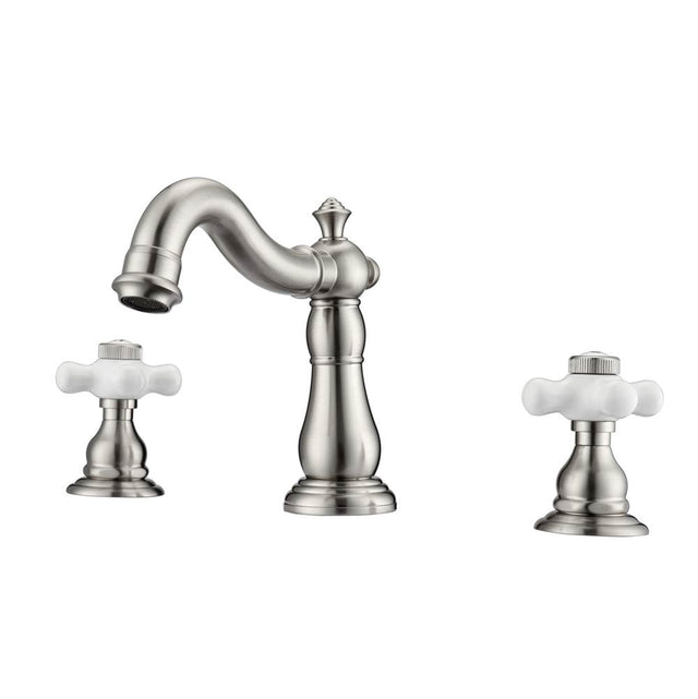 Barclay - Aldora 8''cc Lav Faucet, IncldsHoses,Porcelain Cross Hdls, BN - Brushed Nickel