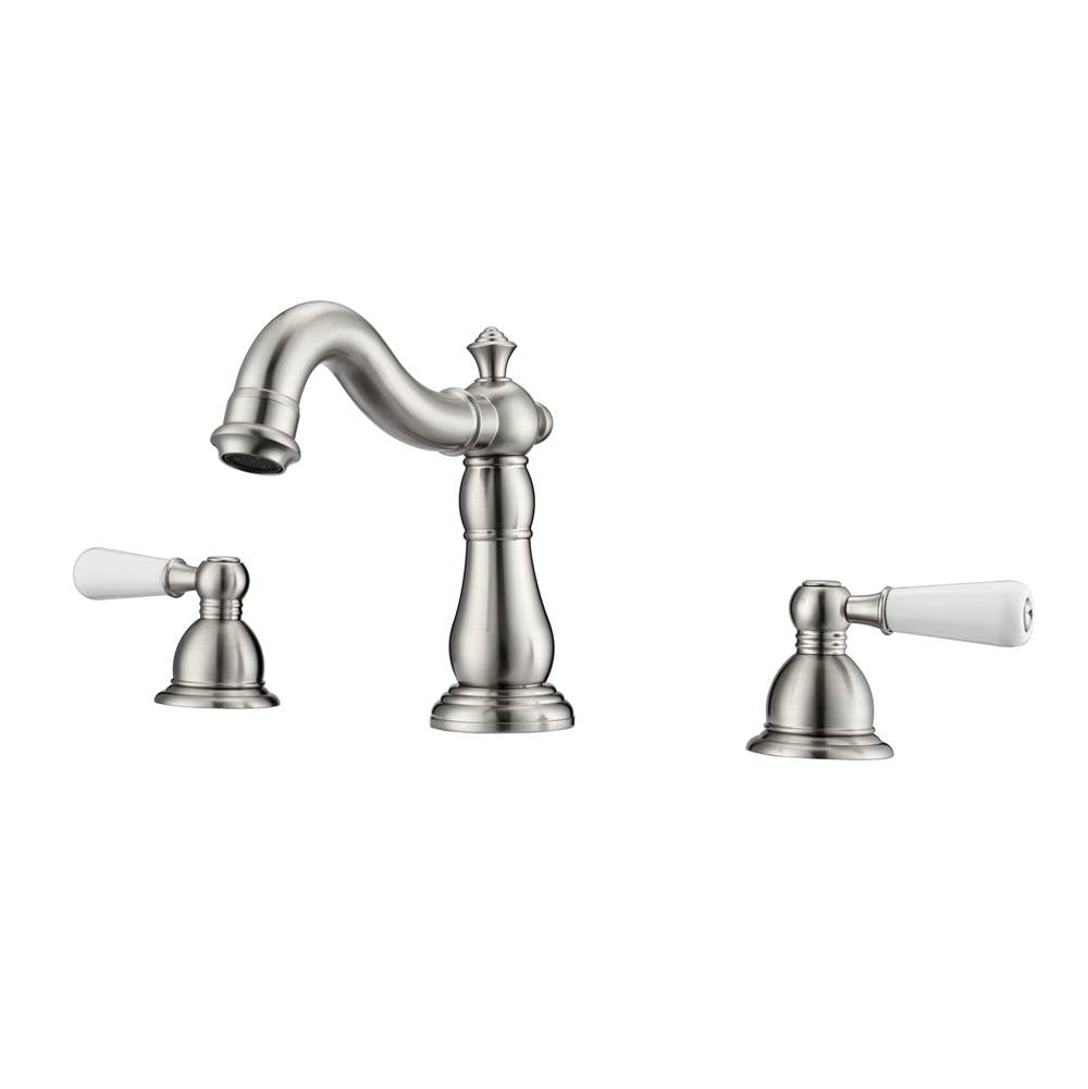 Barclay - Aldora 8''cc Lav Faucet, IncldsHoses,Porcelain Lever Hdls BN - Brushed Nickel