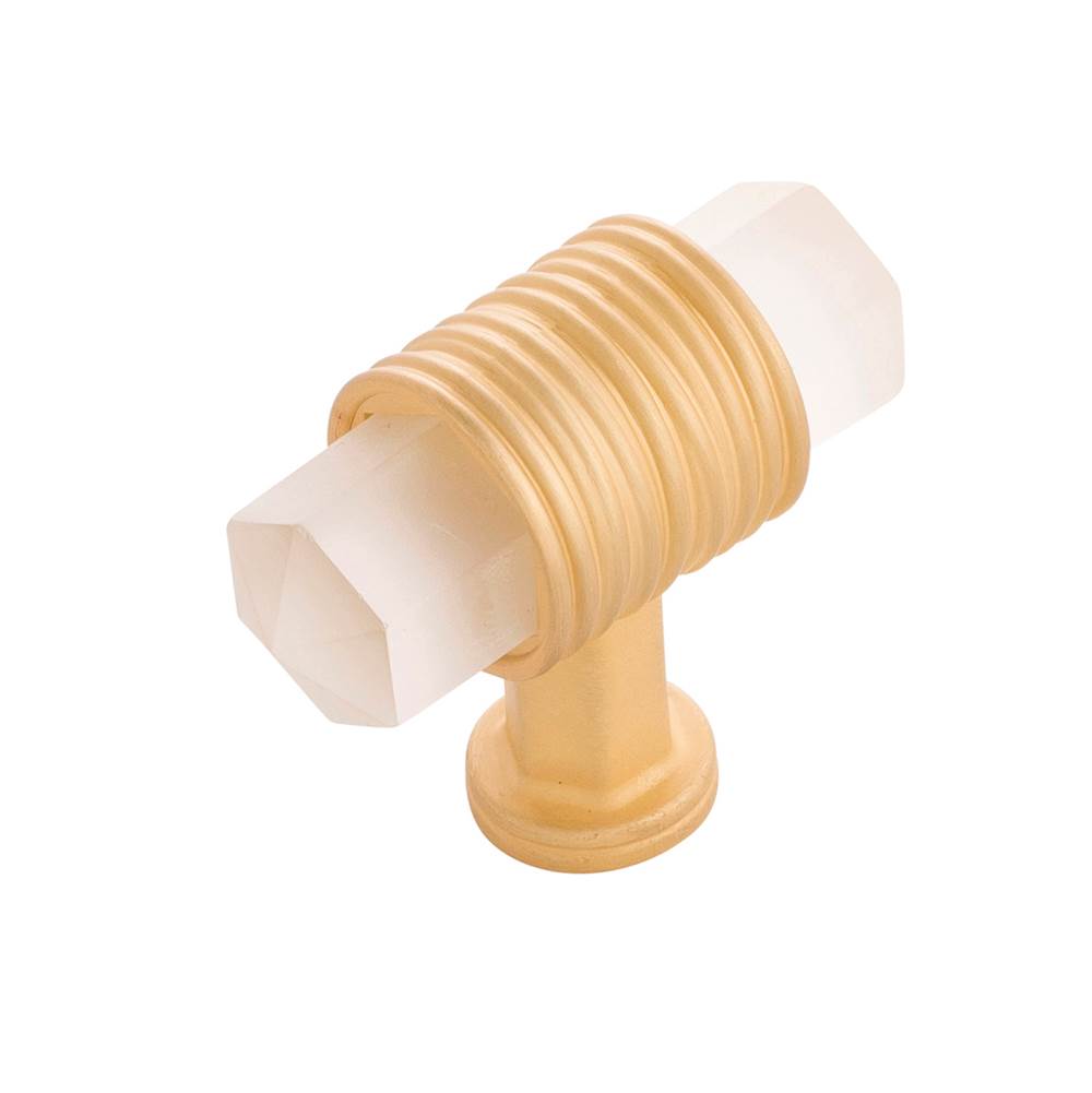 Belwith Keeler - T-Knob 1-7/8 Inch x 3/4 Inch - Brushed Golden Brass With Frosted Glass