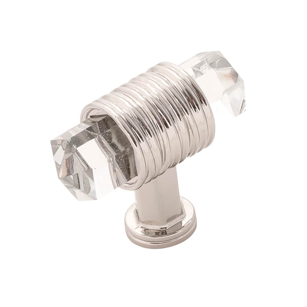 Belwith Keeler - T-Knob 1-7/8 Inch x 3/4 Inch - Polished Nickel With Glass