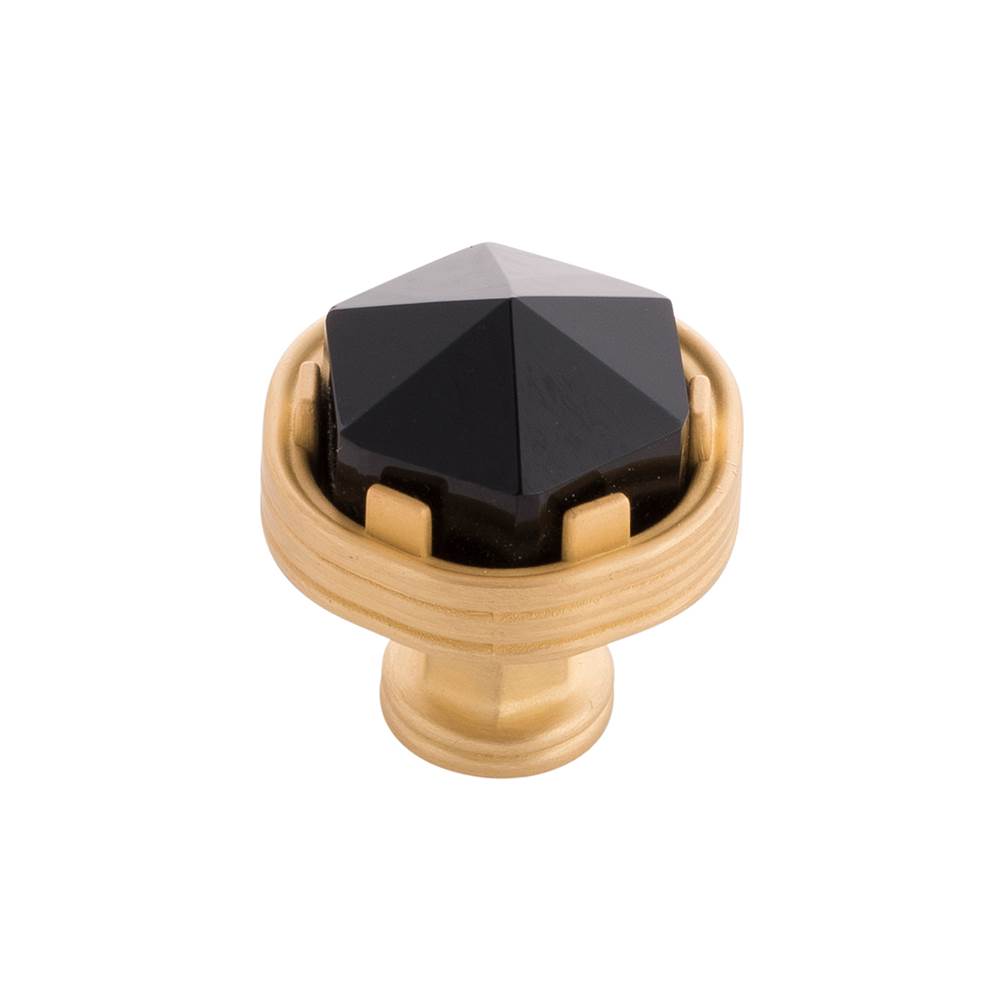 Belwith Keeler - Knob 1-3/16 Inch Diameter - Brushed Golden Brass With Opaque Black Glass