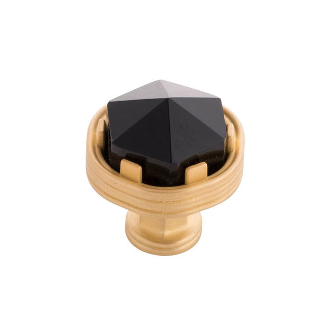 Belwith Keeler - Knob 1-3/16 Inch Diameter - Brushed Golden Brass With Opaque Black Glass
