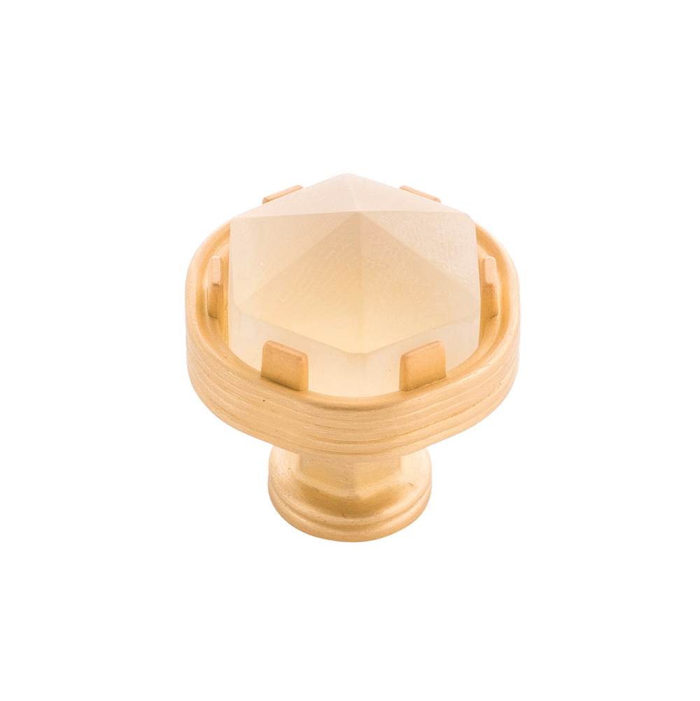 Belwith Keeler - Knob 1-3/16 Inch Diameter - Brushed Golden Brass With Frosted Glass