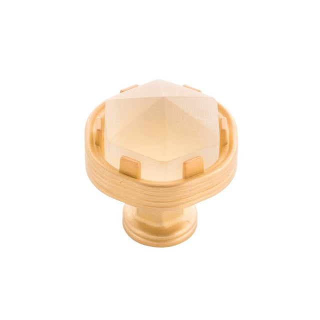 Belwith Keeler - Knob 1-3/16 Inch Diameter - Brushed Golden Brass With Frosted Glass