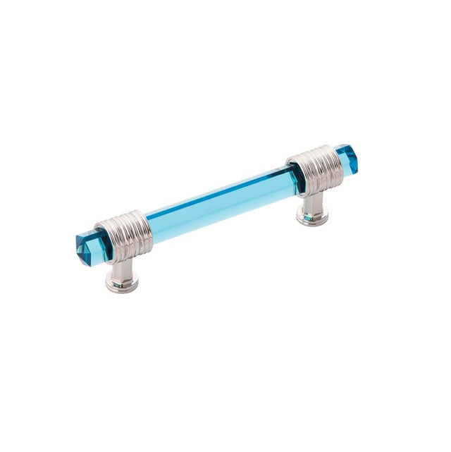 Belwith Keeler - Pull 3-3/4 Inch (96mm) Center to Center - Polished Nickel With Cerulean Glass