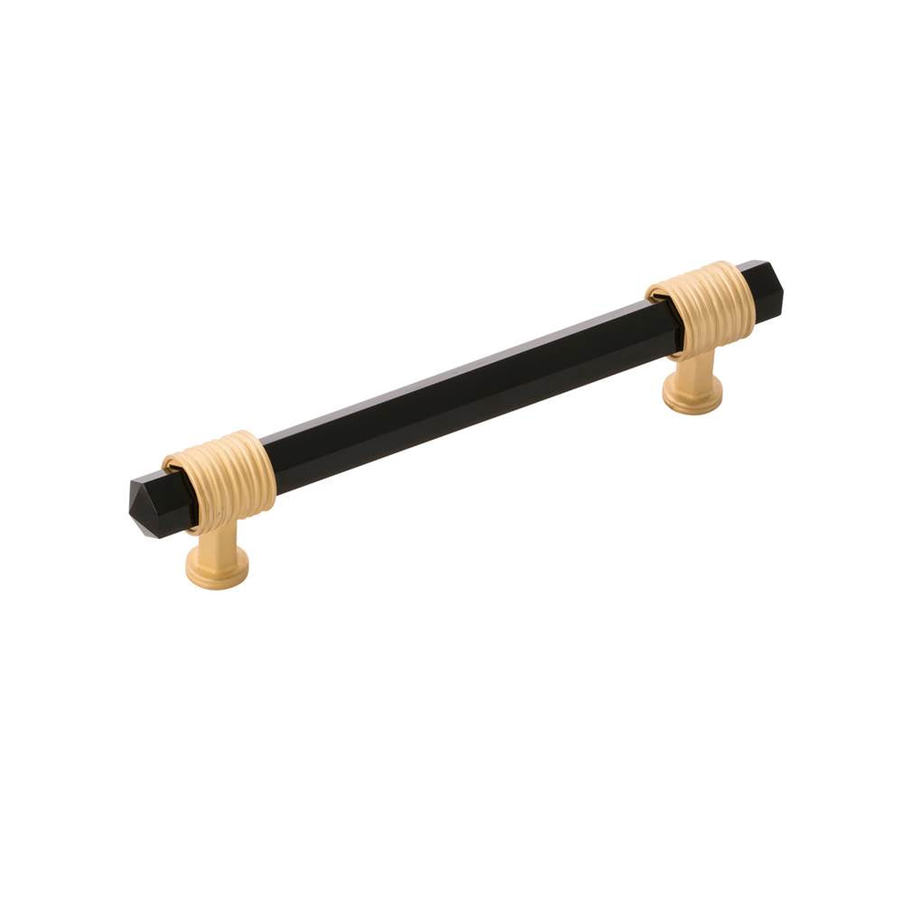 Belwith Keeler - Pull 5-1/16 Inch (128mm) Center to Center - Brushed Golden Brass With Opaque Black Glass
